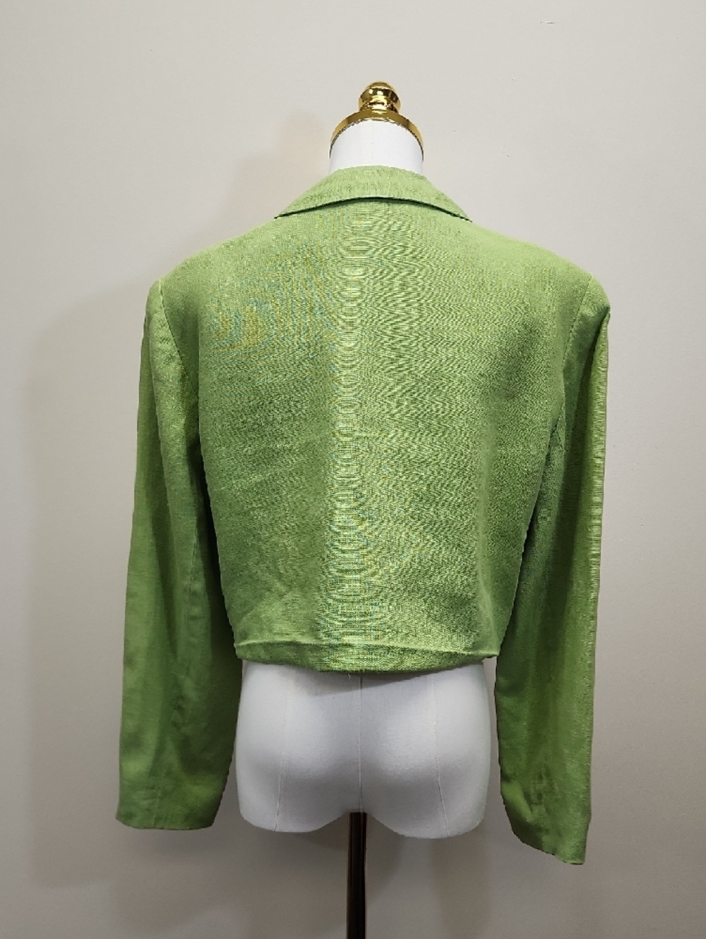 Scaasi Lime Green Linen Cropped Jacket Textured Button Blazer Size 12 - Picture 4 of 16